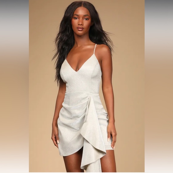 Night of Glam Sparkly Silver Sleeveless Tulip Mini‎ Dress Size S - Picture 3 of 7